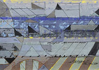 Лодки и паровозы. 2007, инсталляция, бумага, коллаж, смешанная техника, 3 части, 2,5 х 61 х 86  см., (всего 72 части)